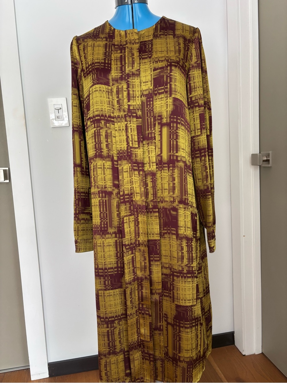 Hanley Mellon NWT Shirt Dress Tunic Duster Mustard Burgundy Size 8 Office Casual